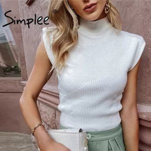 NWT Knit White Shoulder Pad High Neck Top